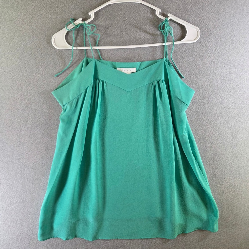 Gracie Jade Green 100% Silk Tie Strap Camisole Tank Top Minimalist Luxury Y2K